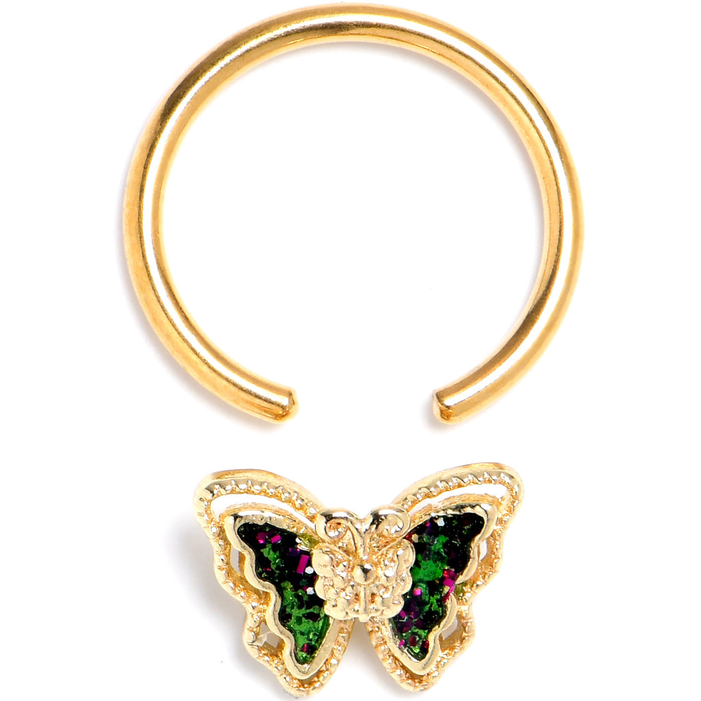 16G 3/8 Vitrail Gem Gold Tone Classic Butterfly BCR Captive Ring | BCR | Wiccan Center