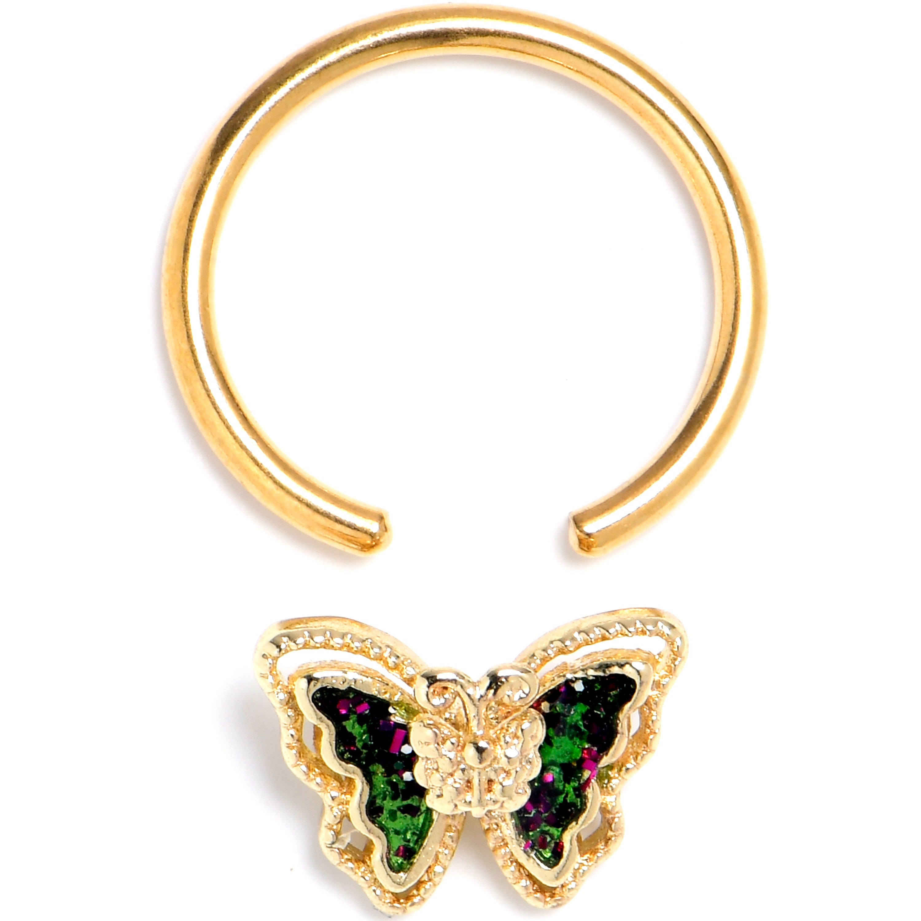 16G 3/8 Vitrail Gem Gold Tone Classic Butterfly BCR Captive Ring | BCR | Wiccan Center