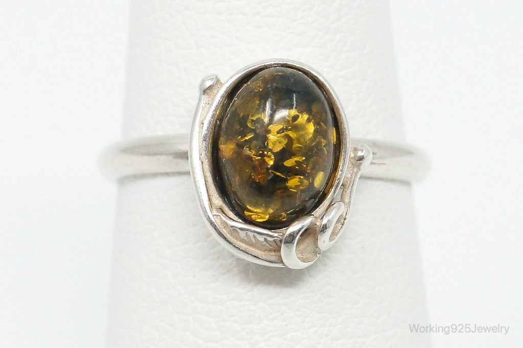 Vintage Yellow Amber Modern Sterling Silver Ring - Size 4.75 | Jewelry > Rings | Wiccan Center