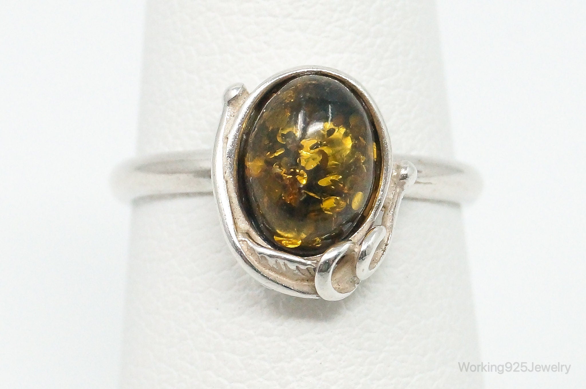 Vintage Yellow Amber Modern Sterling Silver Ring - Size 4.75 | Jewelry > Rings | Wiccan Center