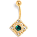 Green Clear Gem Gold Tone Classic Cross Belly Ring | BELLY RING | Wiccan Center