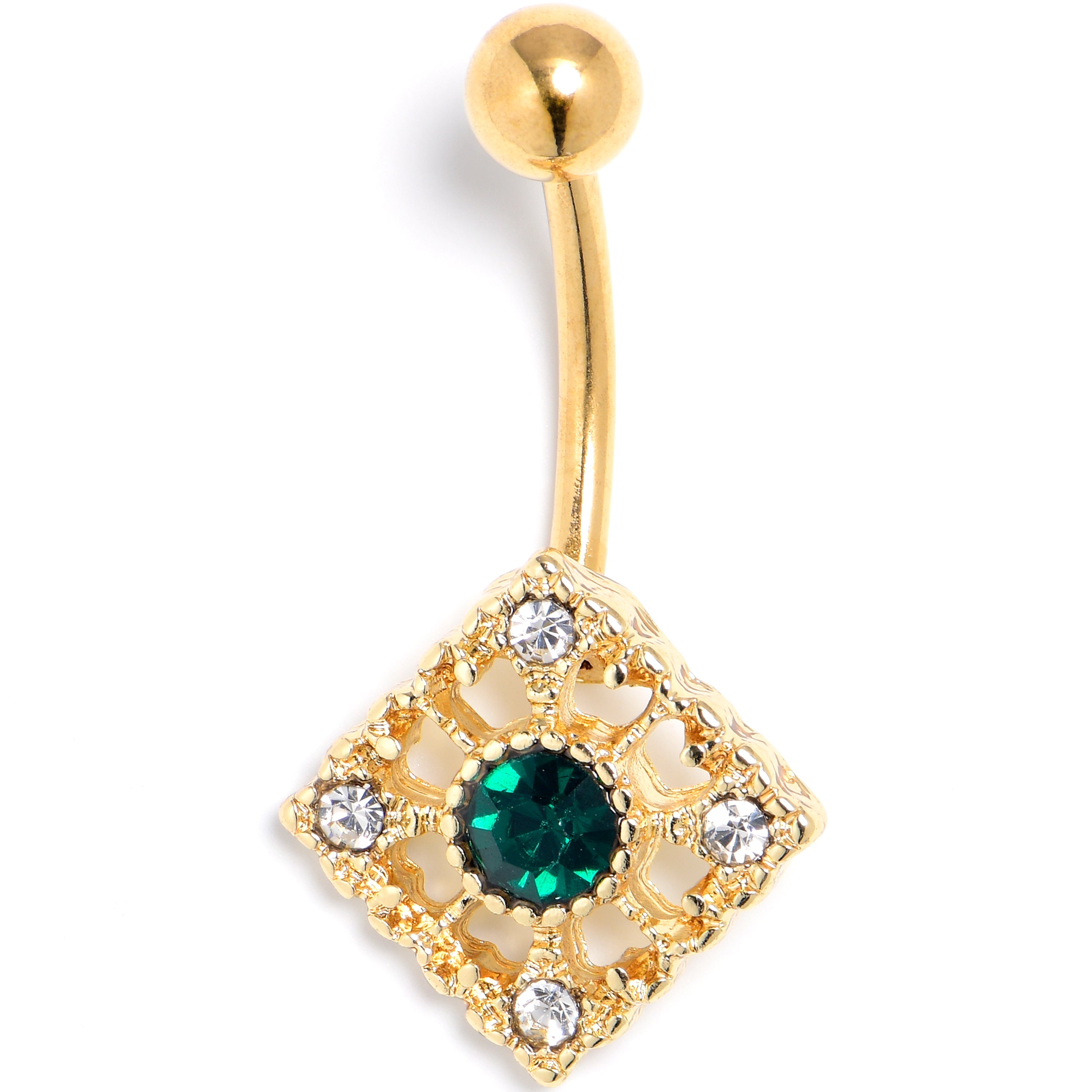 Green Clear Gem Gold Tone Classic Cross Belly Ring | BELLY RING | Wiccan Center
