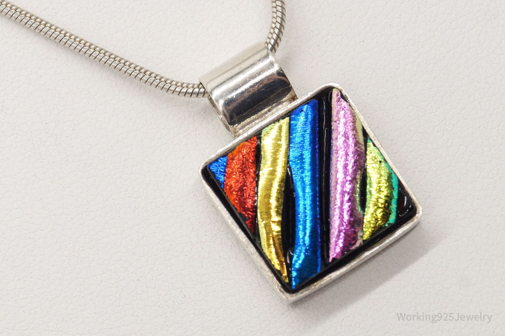 Vintage Rainbow Dichroic Glass Sterling Silver Necklace | Jewelry > Necklaces > Pendants | Wiccan Center