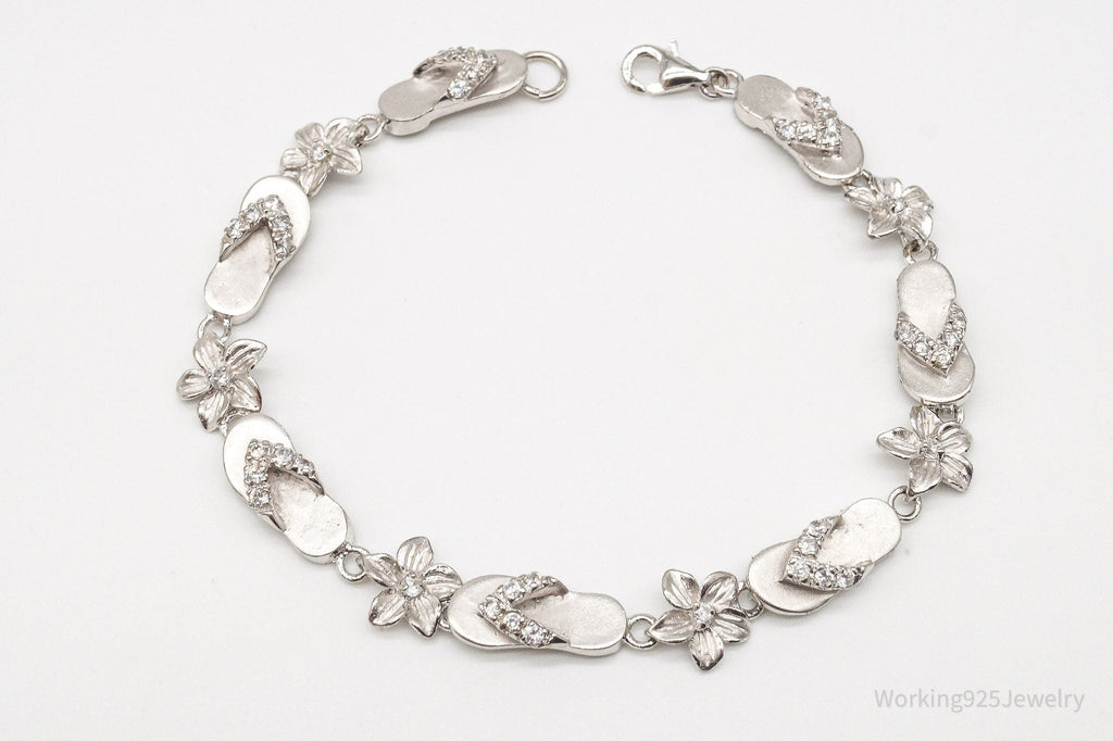 Vintage Cubic Zirconia Sandals & Flowers Sterling Silver Bracelet | Jewelry > Bracelets | Wiccan Center
