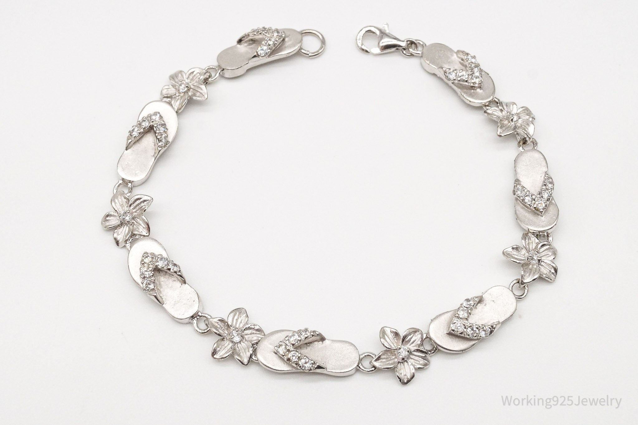 Vintage Cubic Zirconia Sandals & Flowers Sterling Silver Bracelet | Jewelry > Bracelets | Wiccan Center