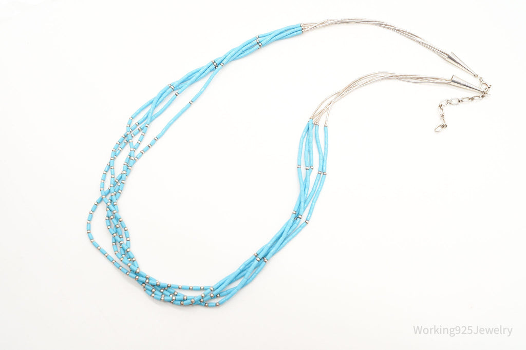Vintage Native American Blue Turquoise Bead Sterling Silver Necklace | Jewelry > Necklaces | Wiccan Center