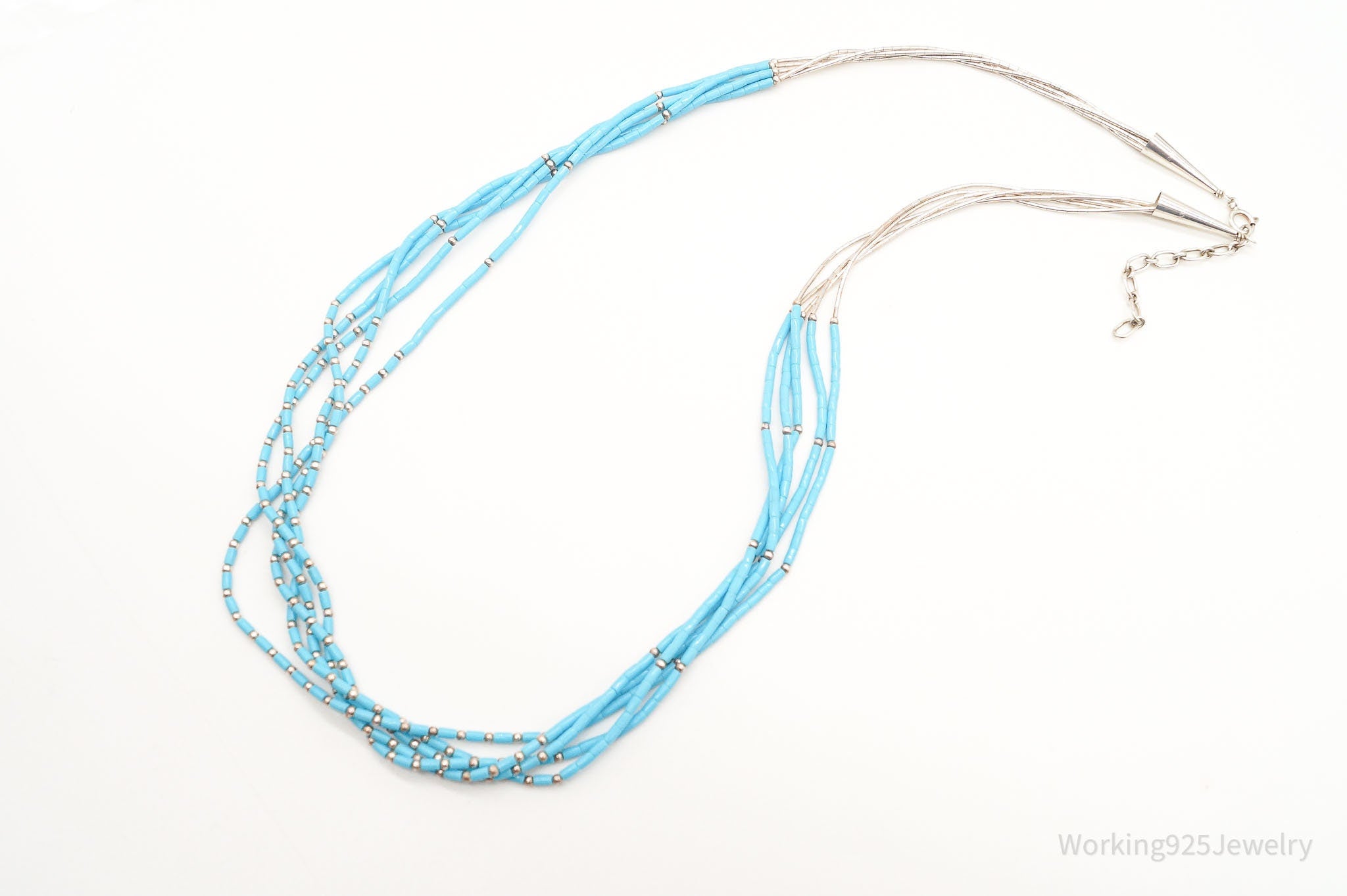 Vintage Native American Blue Turquoise Bead Sterling Silver Necklace | Jewelry > Necklaces | Wiccan Center