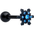 Blue CZ Gem Black Gothic Winter Holiday Snowflake Barbell Tongue Ring | BARBELL Tongue | Wiccan Center