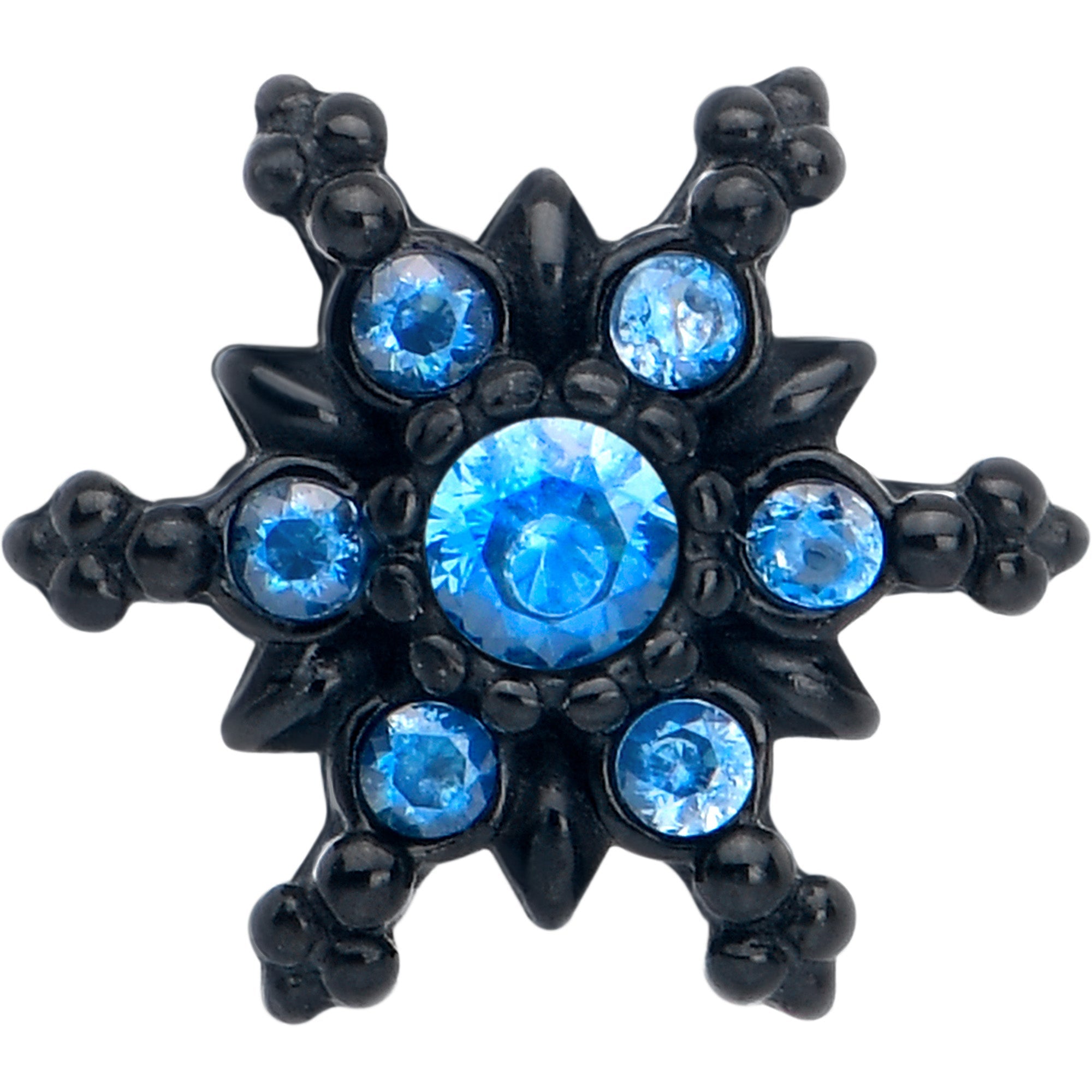 Blue CZ Gem Black Gothic Winter Holiday Snowflake Barbell Tongue Ring | BARBELL Tongue | Wiccan Center