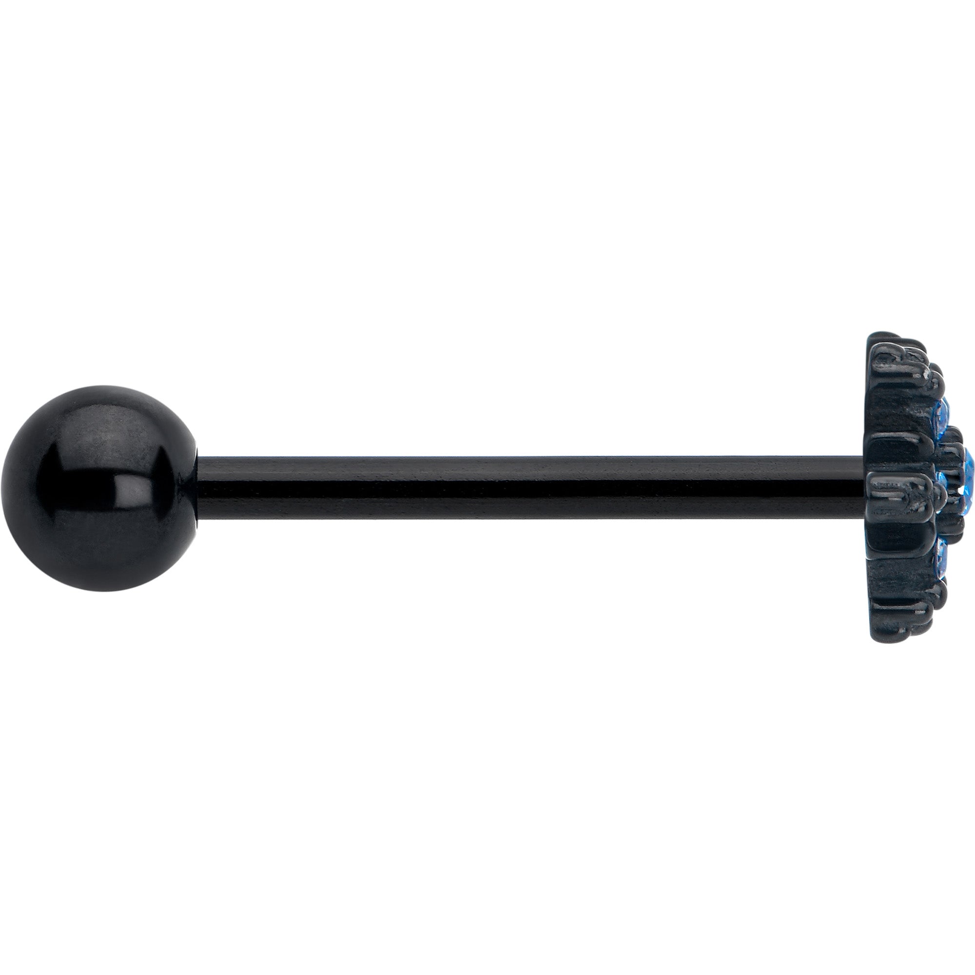 Blue CZ Gem Black Gothic Winter Holiday Snowflake Barbell Tongue Ring | BARBELL Tongue | Wiccan Center