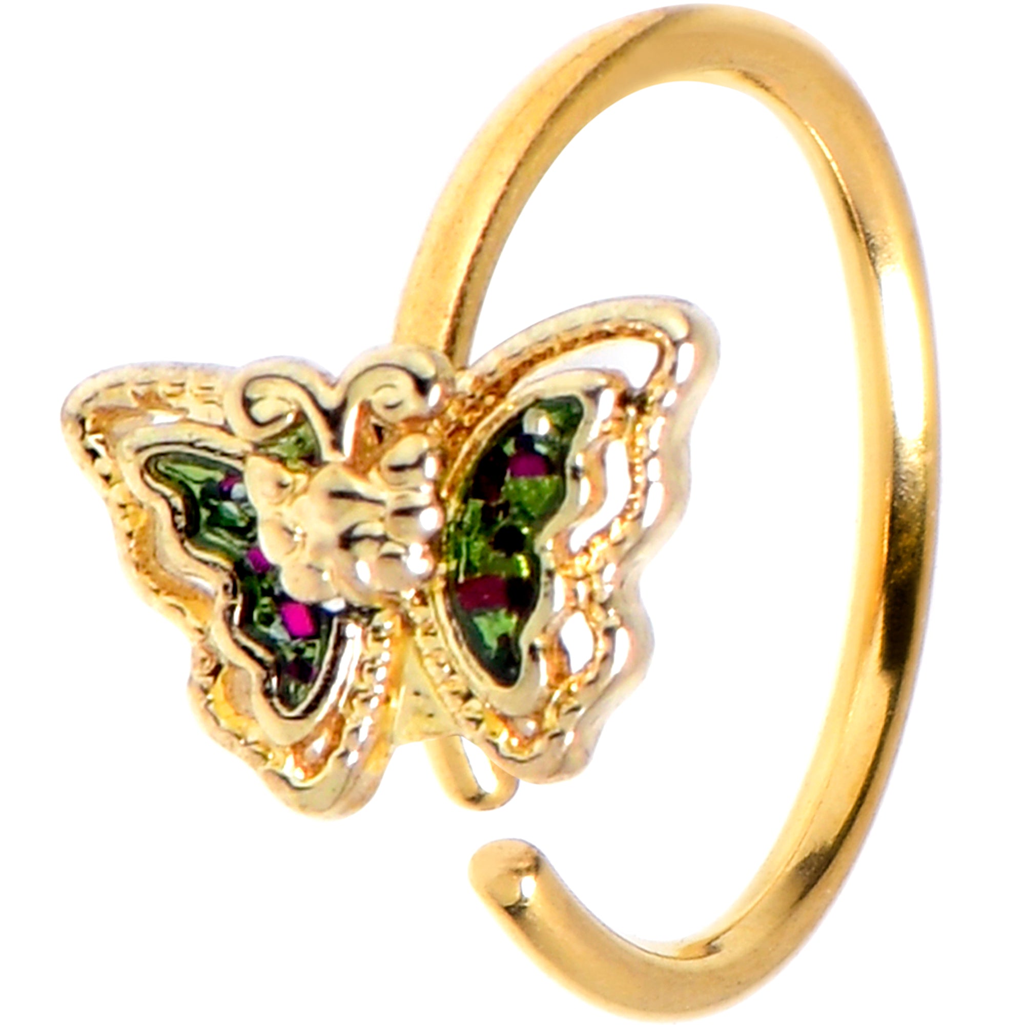 20G 5/16 Vitrail Gem Gold Tone Classic Butterfly Nose Hoop | NOSE HOOP | Wiccan Center