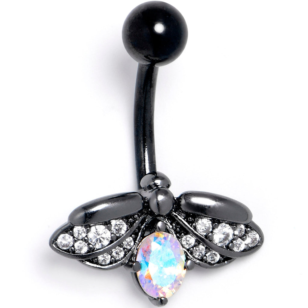 Aurora Clear Gem Black Gothic Butterfly Belly Ring | BELLY RING | Wiccan Center