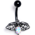 Aurora Clear Gem Black Gothic Butterfly Belly Ring | BELLY RING | Wiccan Center