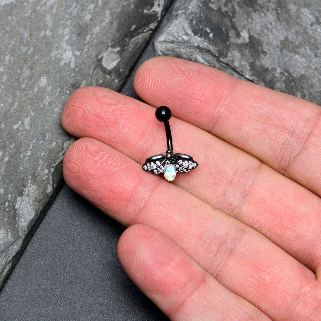 Aurora Clear Gem Black Gothic Butterfly Belly Ring | BELLY RING | Wiccan Center