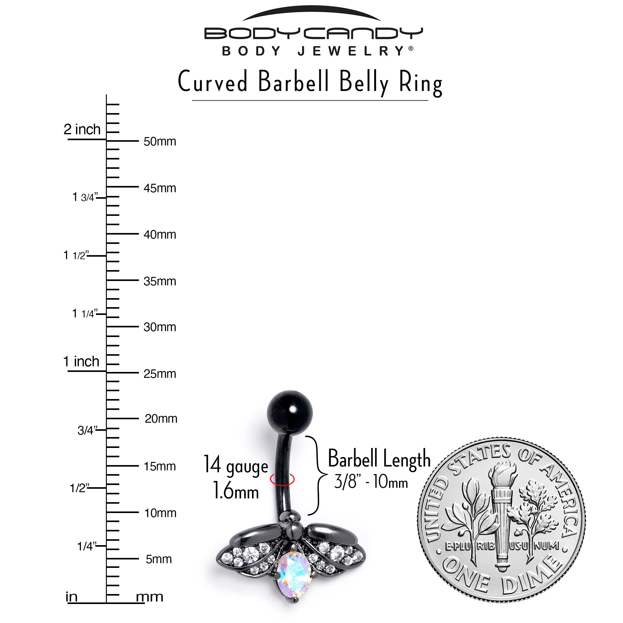 Aurora Clear Gem Black Gothic Butterfly Belly Ring | BELLY RING | Wiccan Center