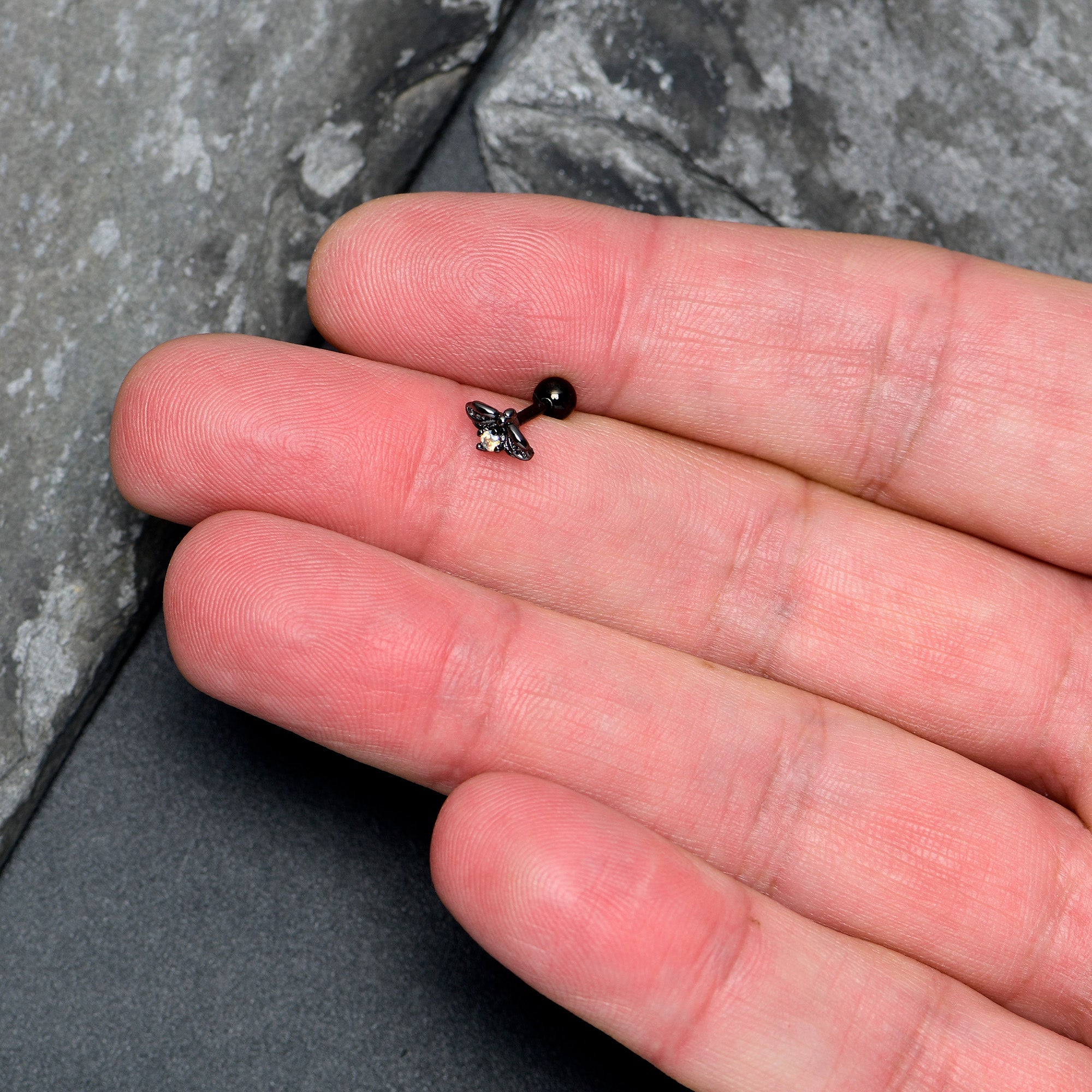 16G 1/4 Blue Gem Black Gothic Butterfly Cartilage Tragus Earring | CARTILAGE Tragus | Wiccan Center