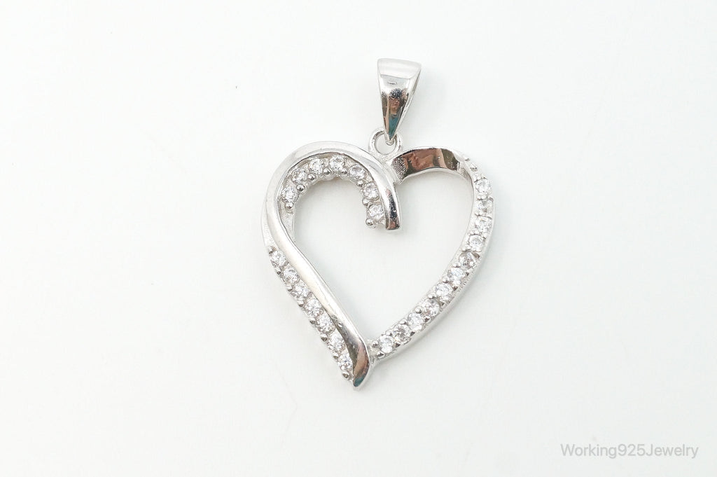 Vintage Open Heart Cubic Zirconia Accented Sterling Silver Pendant | Jewelry > Necklaces > Pendants | Wiccan Center