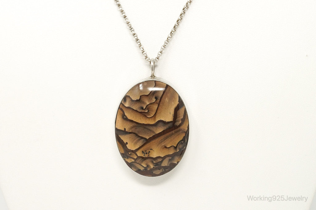 Vintage Unsigned Native American Large Picture Jasper Sterling Silver Necklace | Jewelry > Necklaces > Pendants | Wiccan Center
