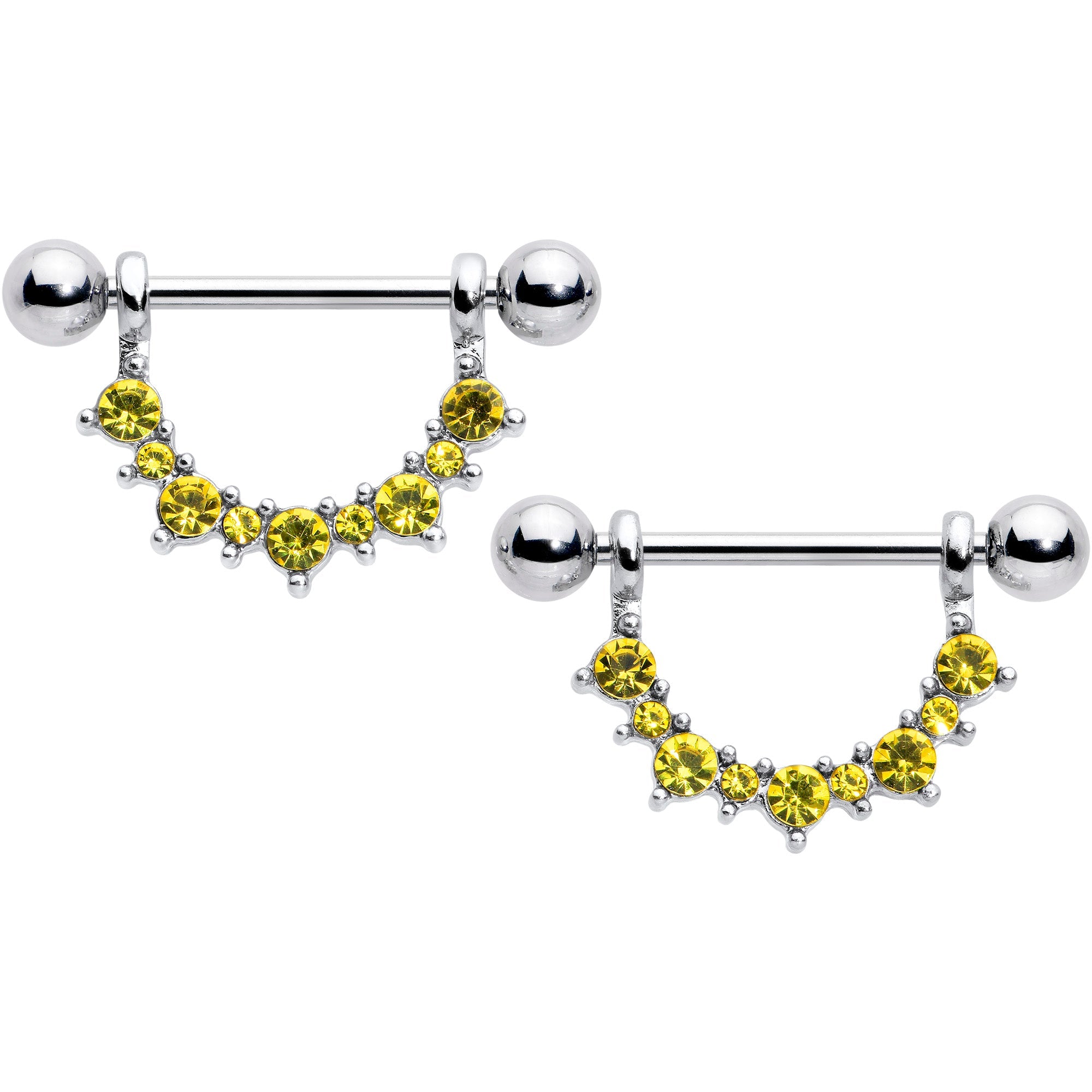 14G 9/16 Yellow CZ Gem November Birthstone Dangle Nipple Shield Set | NIPPLE RING Shield | Wiccan Center
