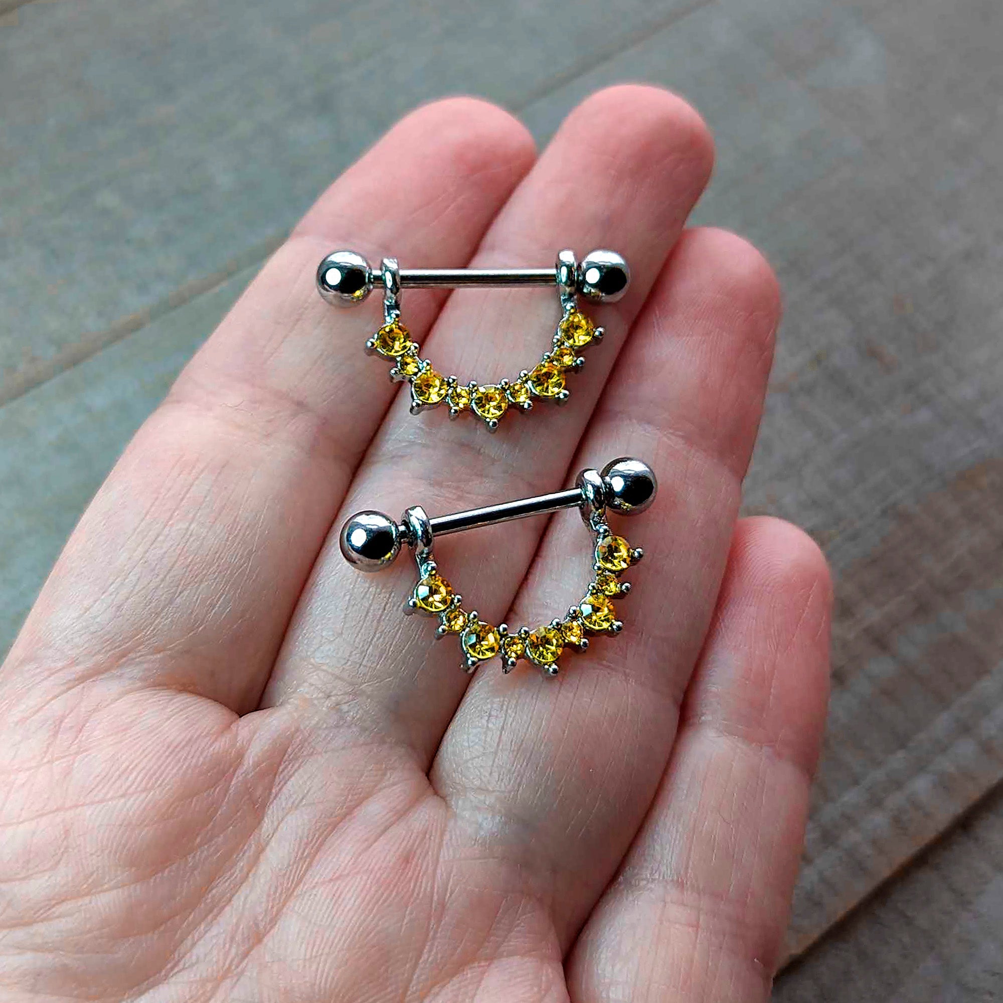 14G 9/16 Yellow CZ Gem November Birthstone Dangle Nipple Shield Set | NIPPLE RING Shield | Wiccan Center