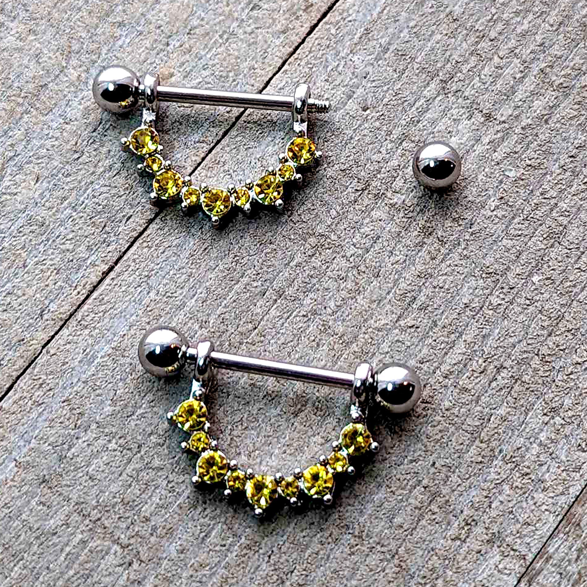 14G 9/16 Yellow CZ Gem November Birthstone Dangle Nipple Shield Set | NIPPLE RING Shield | Wiccan Center
