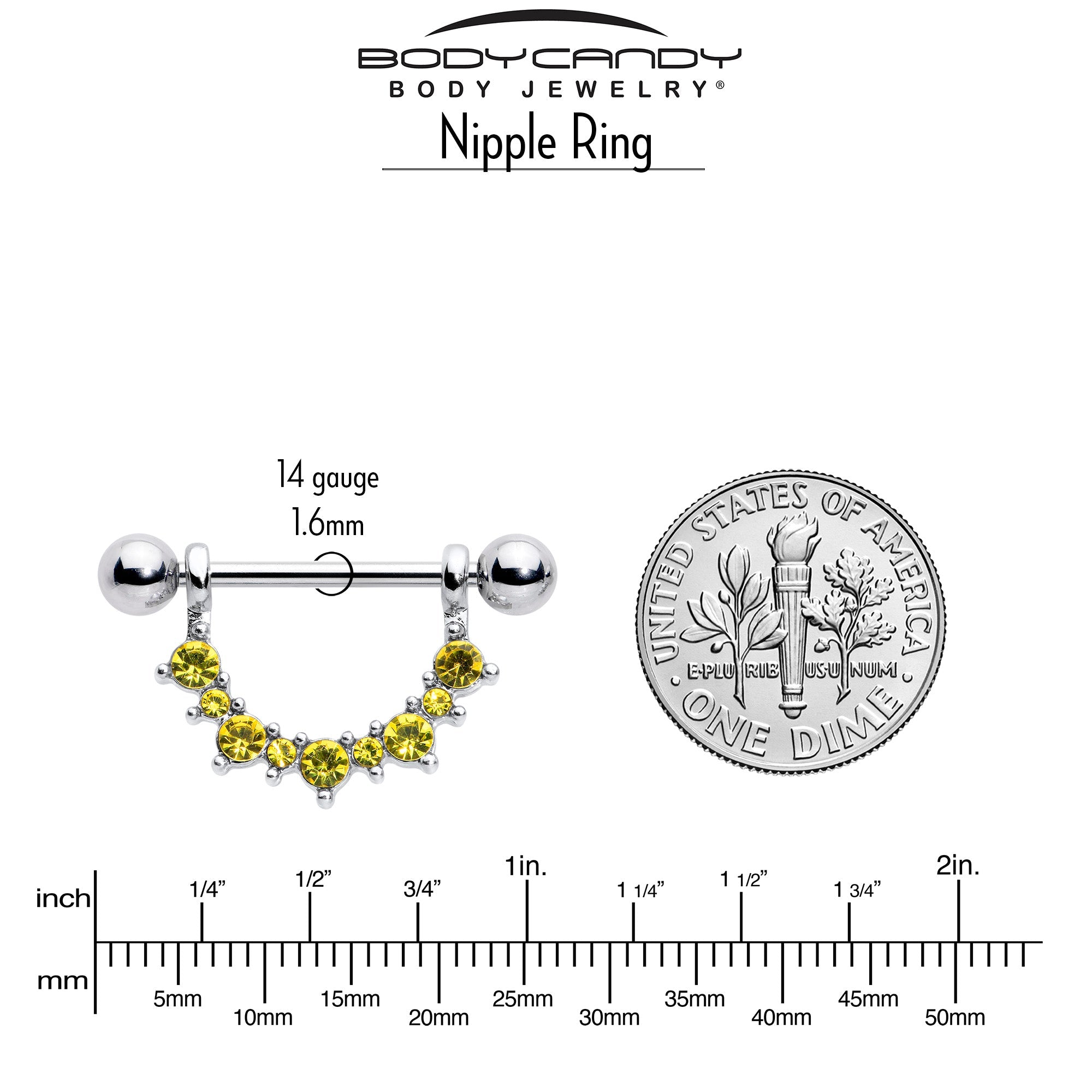 14G 9/16 Yellow CZ Gem November Birthstone Dangle Nipple Shield Set | NIPPLE RING Shield | Wiccan Center
