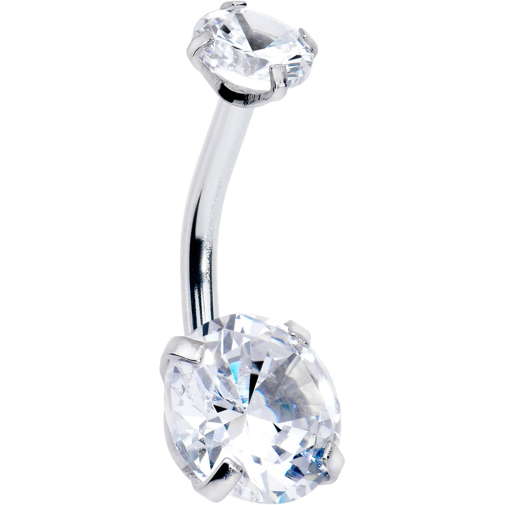 Clear Gem April Birthstone Double Mount Belly Ring | BELLY RING Double Mount | Wiccan Center