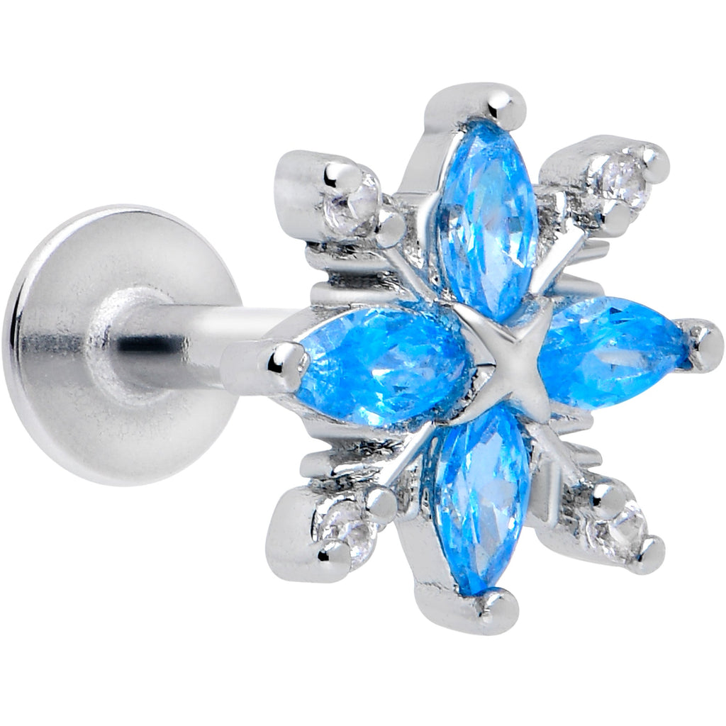 16G 1/4 Blue CZ Gem Classic Flower Flatback Stud | LABRET Monroe TRAGUS | Wiccan Center