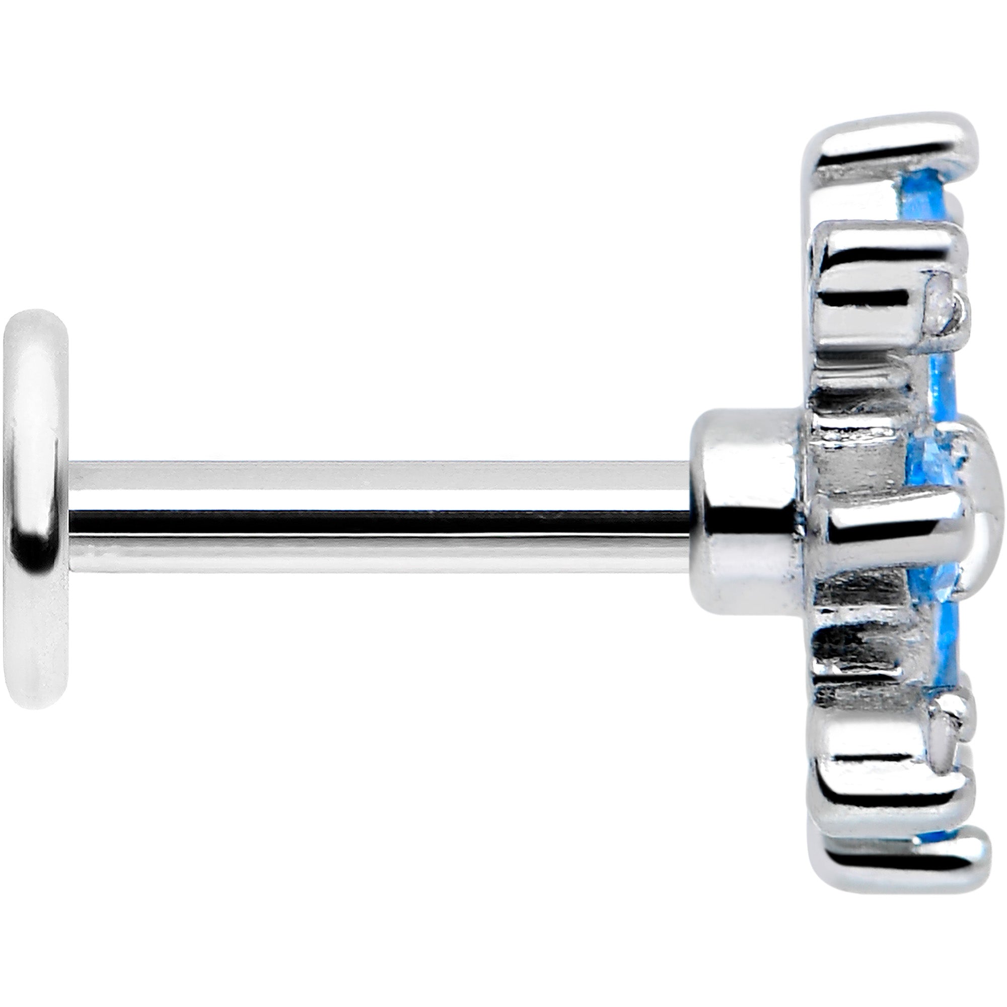 16G 1/4 Blue CZ Gem Classic Flower Flatback Stud | LABRET Monroe TRAGUS | Wiccan Center