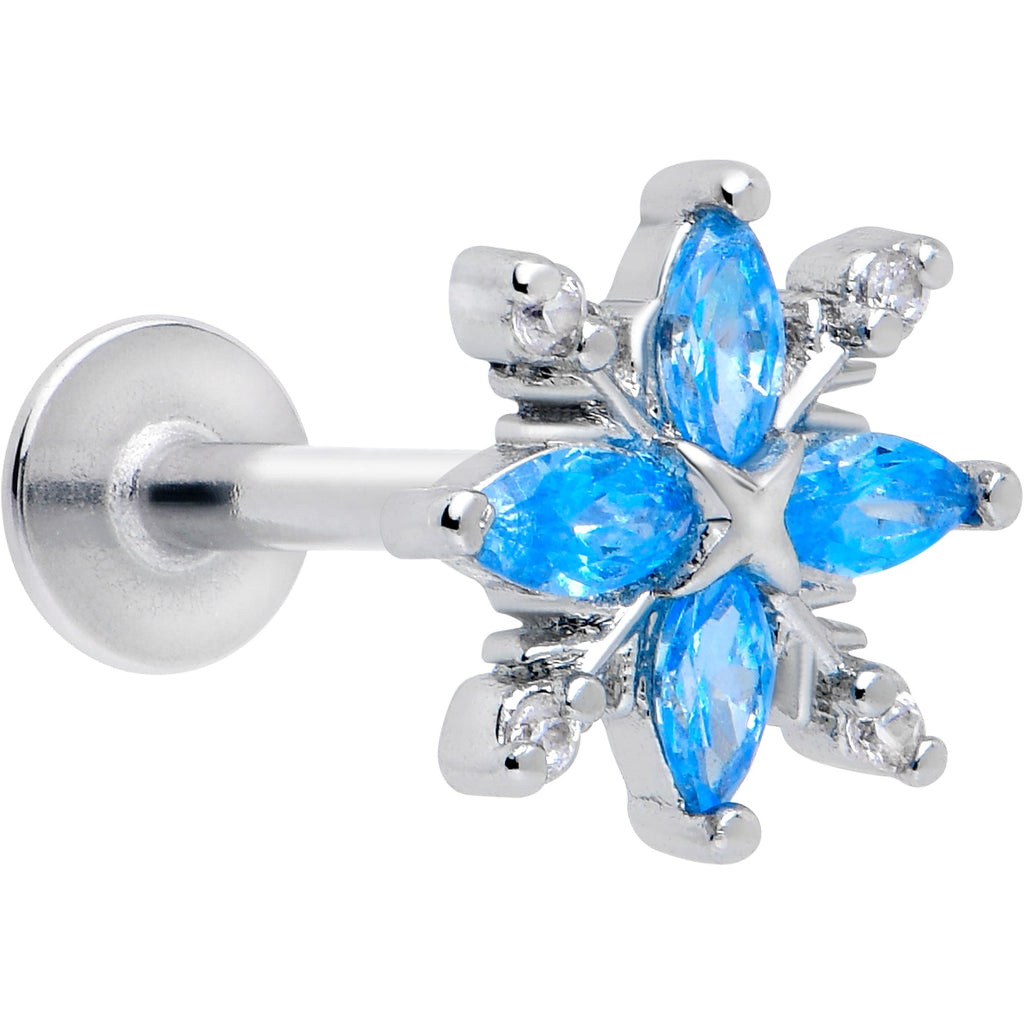 16G 5/16 Blue CZ Gem Classic Flower Flatback Stud | LABRET Monroe TRAGUS | Wiccan Center