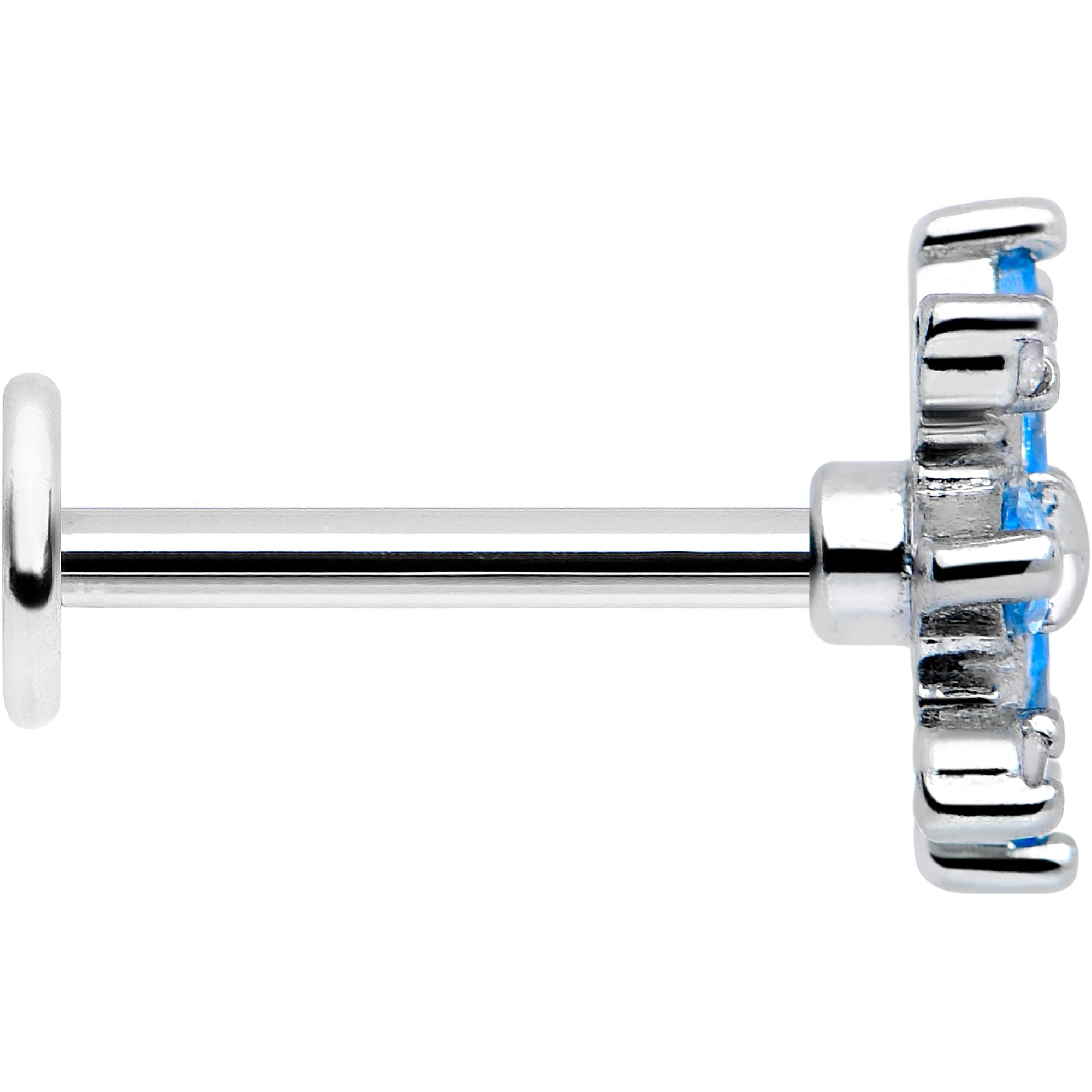 16G 5/16 Blue CZ Gem Classic Flower Flatback Stud | LABRET Monroe TRAGUS | Wiccan Center
