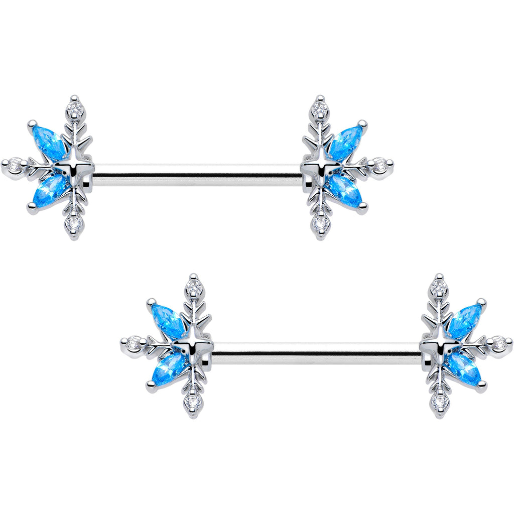 14G 9/16 Blue CZ Gem Classic Flower Barbell Nipple Ring Set | NIPPLE Barbell | Wiccan Center