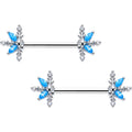 14G 9/16 Blue CZ Gem Classic Flower Barbell Nipple Ring Set | NIPPLE Barbell | Wiccan Center