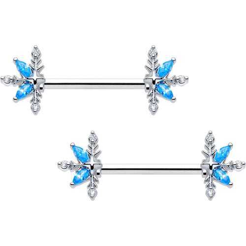 14G 9/16 Blue CZ Gem Classic Flower Barbell Nipple Ring Set | NIPPLE Barbell | Wiccan Center