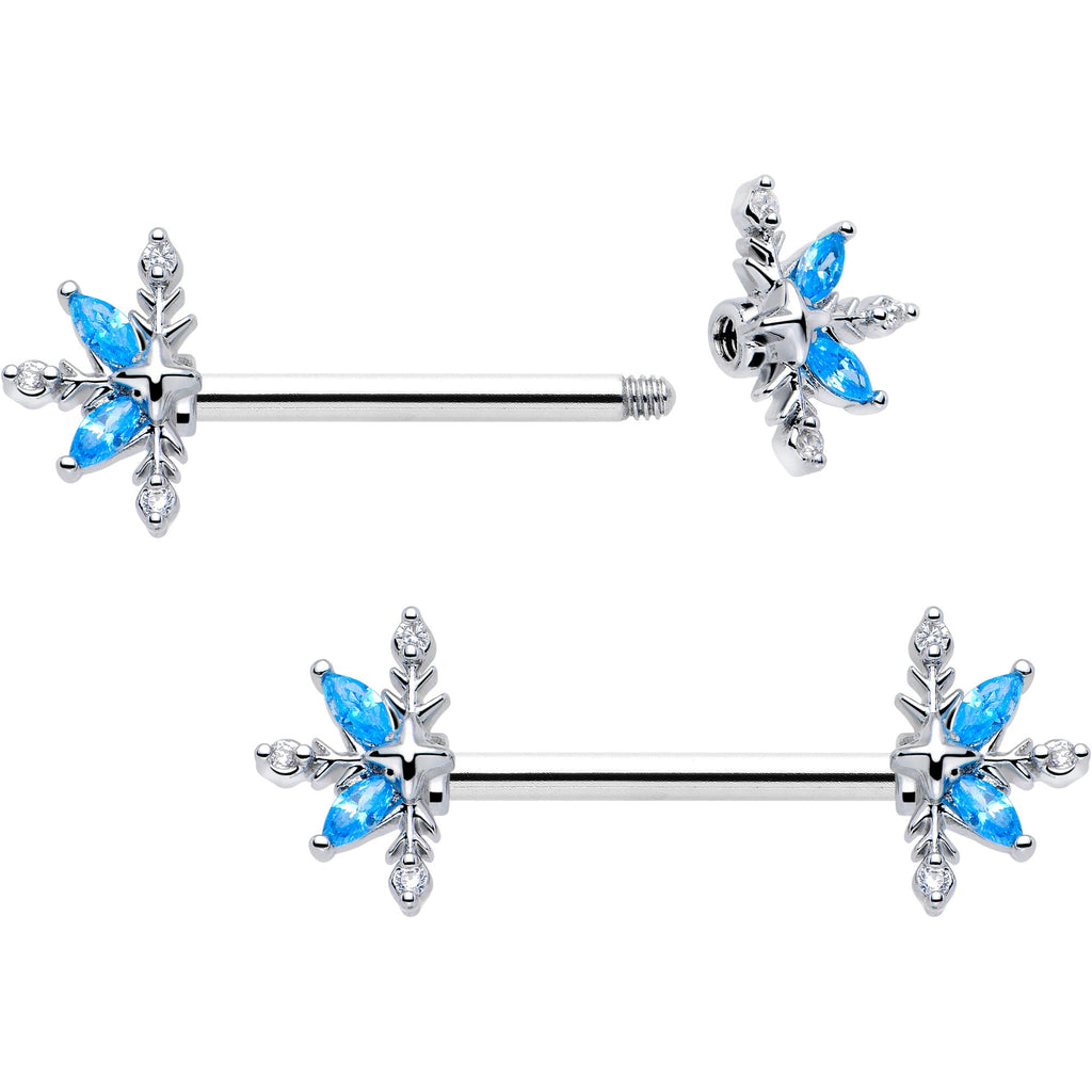 14G 9/16 Blue CZ Gem Classic Flower Barbell Nipple Ring Set | NIPPLE Barbell | Wiccan Center