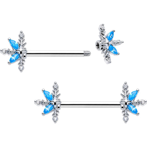 14G 9/16 Blue CZ Gem Classic Flower Barbell Nipple Ring Set | NIPPLE Barbell | Wiccan Center