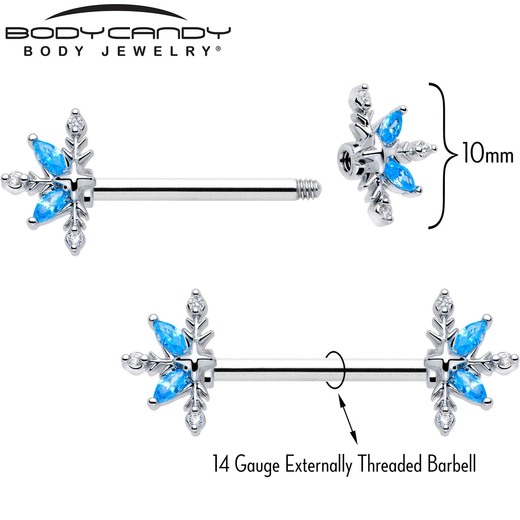 14G 9/16 Blue CZ Gem Classic Flower Barbell Nipple Ring Set | NIPPLE Barbell | Wiccan Center