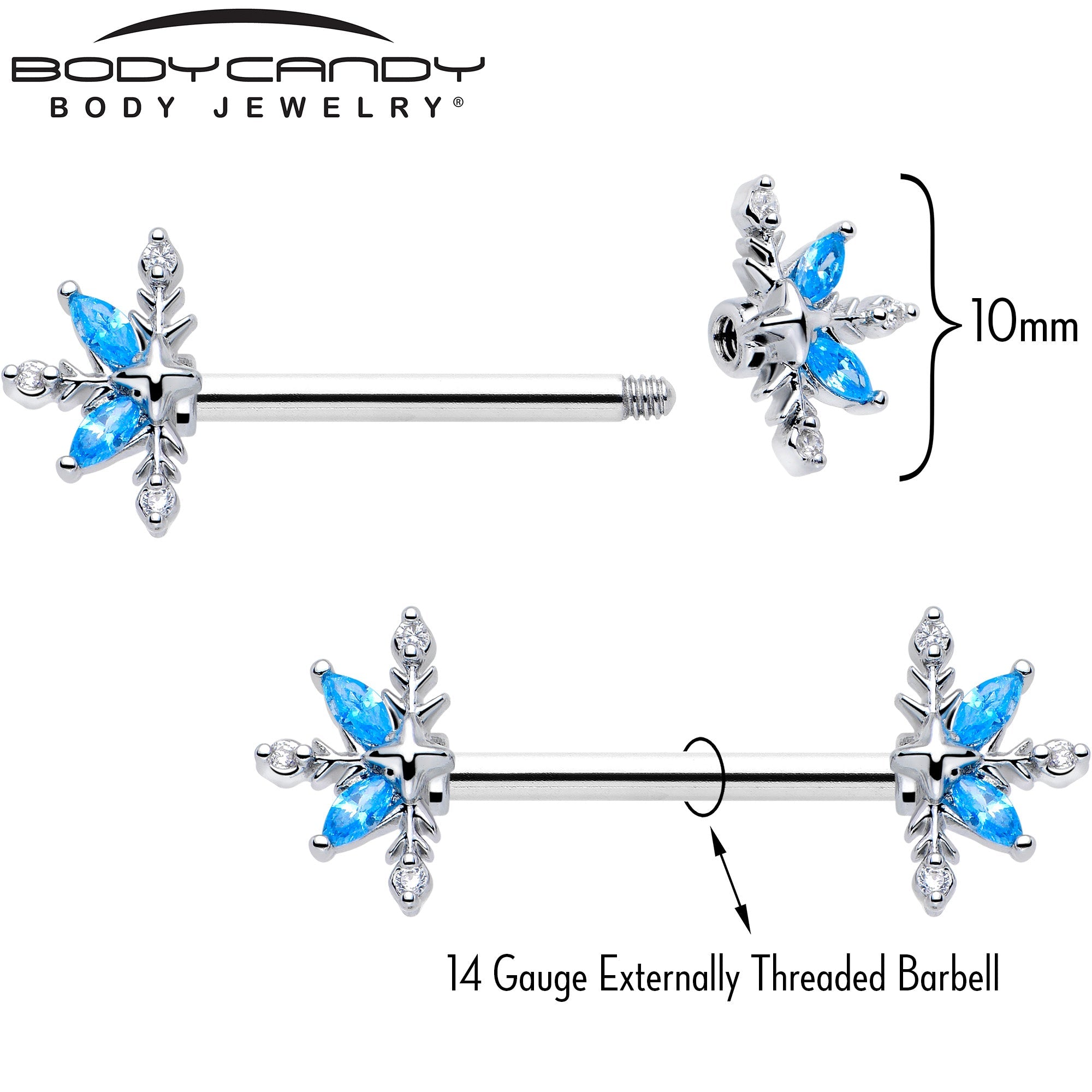 14G 9/16 Blue CZ Gem Classic Flower Barbell Nipple Ring Set | NIPPLE Barbell | Wiccan Center