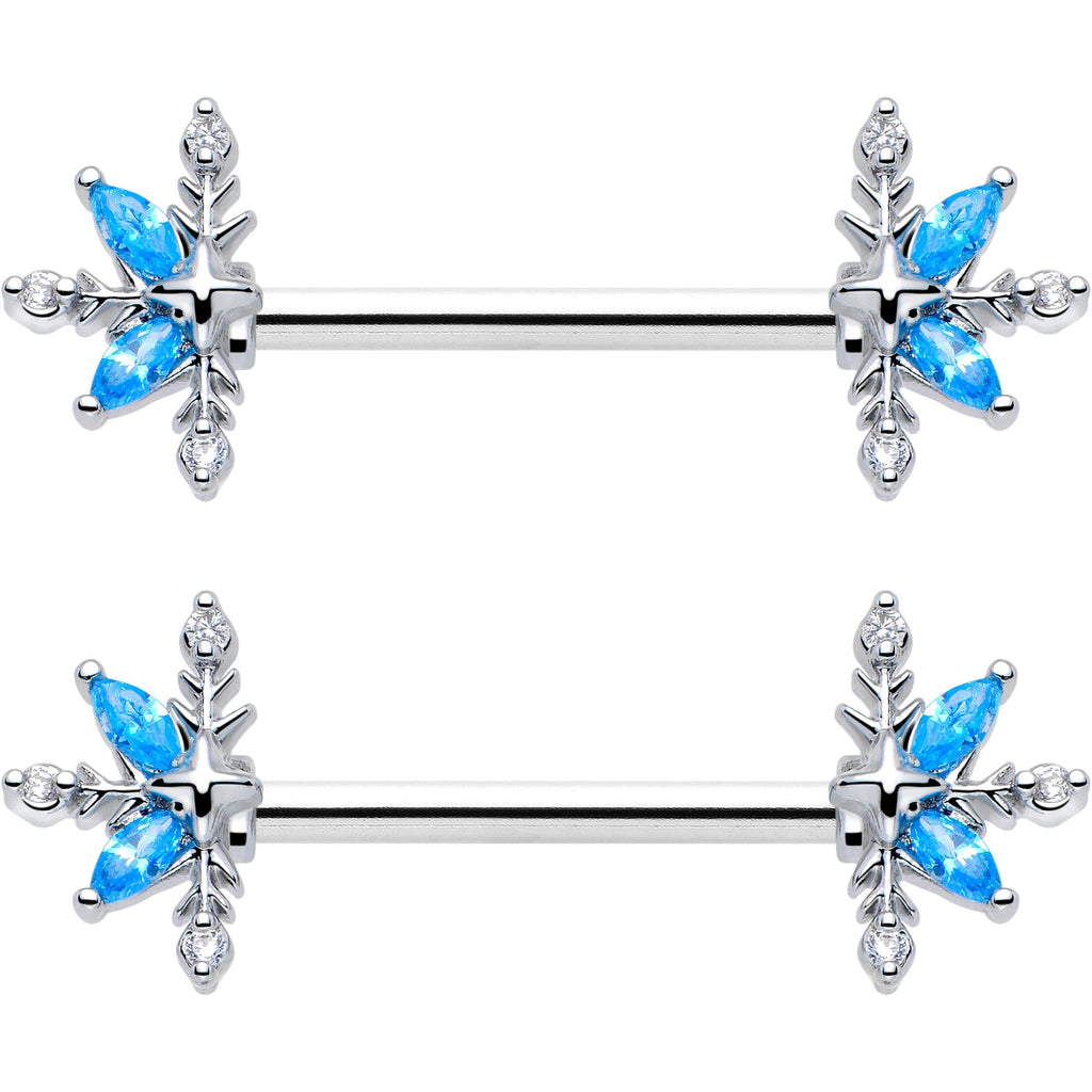 14G 9/16 Blue CZ Gem Classic Flower Barbell Nipple Ring Set | NIPPLE Barbell | Wiccan Center