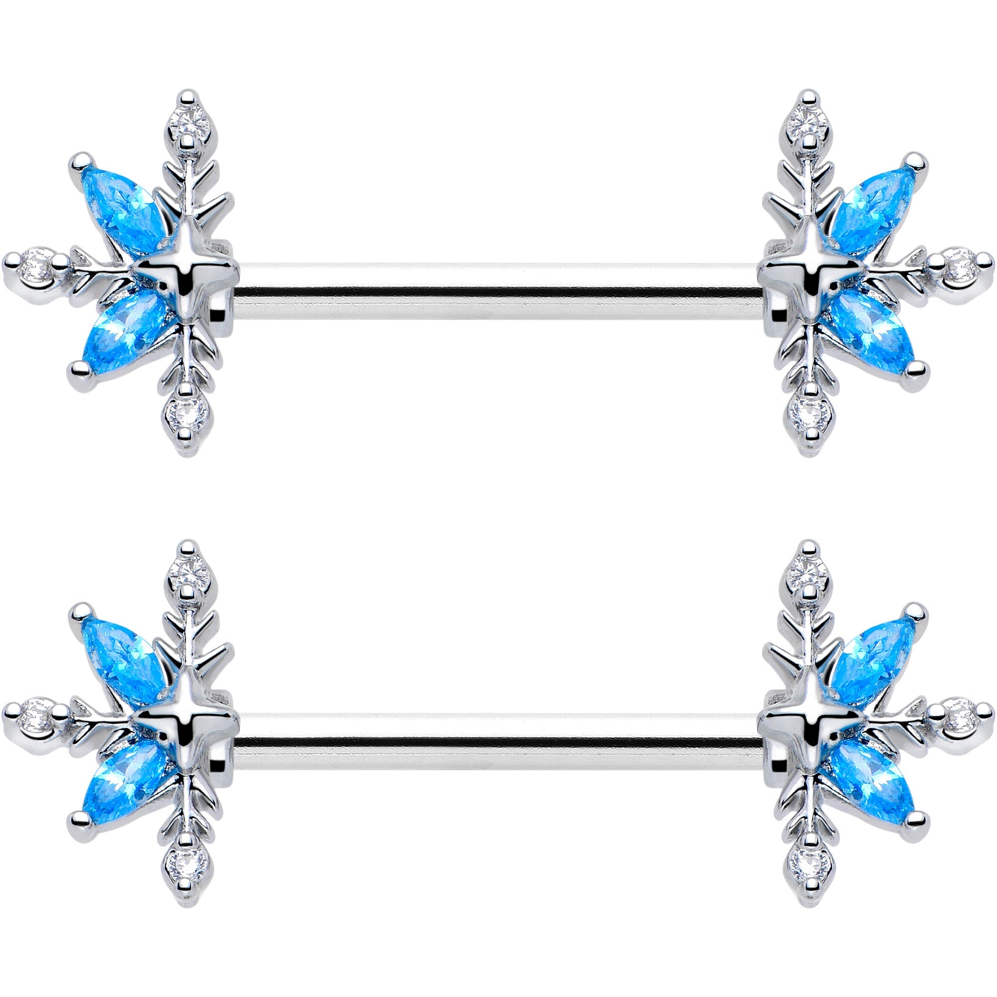 14G 9/16 Blue CZ Gem Classic Flower Barbell Nipple Ring Set | NIPPLE Barbell | Wiccan Center