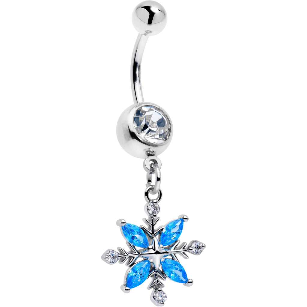 Clear Blue CZ Gem Classic Flower Dangle Belly Ring | BELLY RING Dangle | Wiccan Center