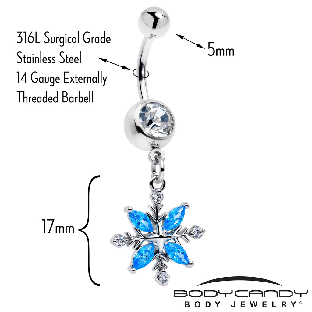 Clear Blue CZ Gem Classic Flower Dangle Belly Ring | BELLY RING Dangle | Wiccan Center