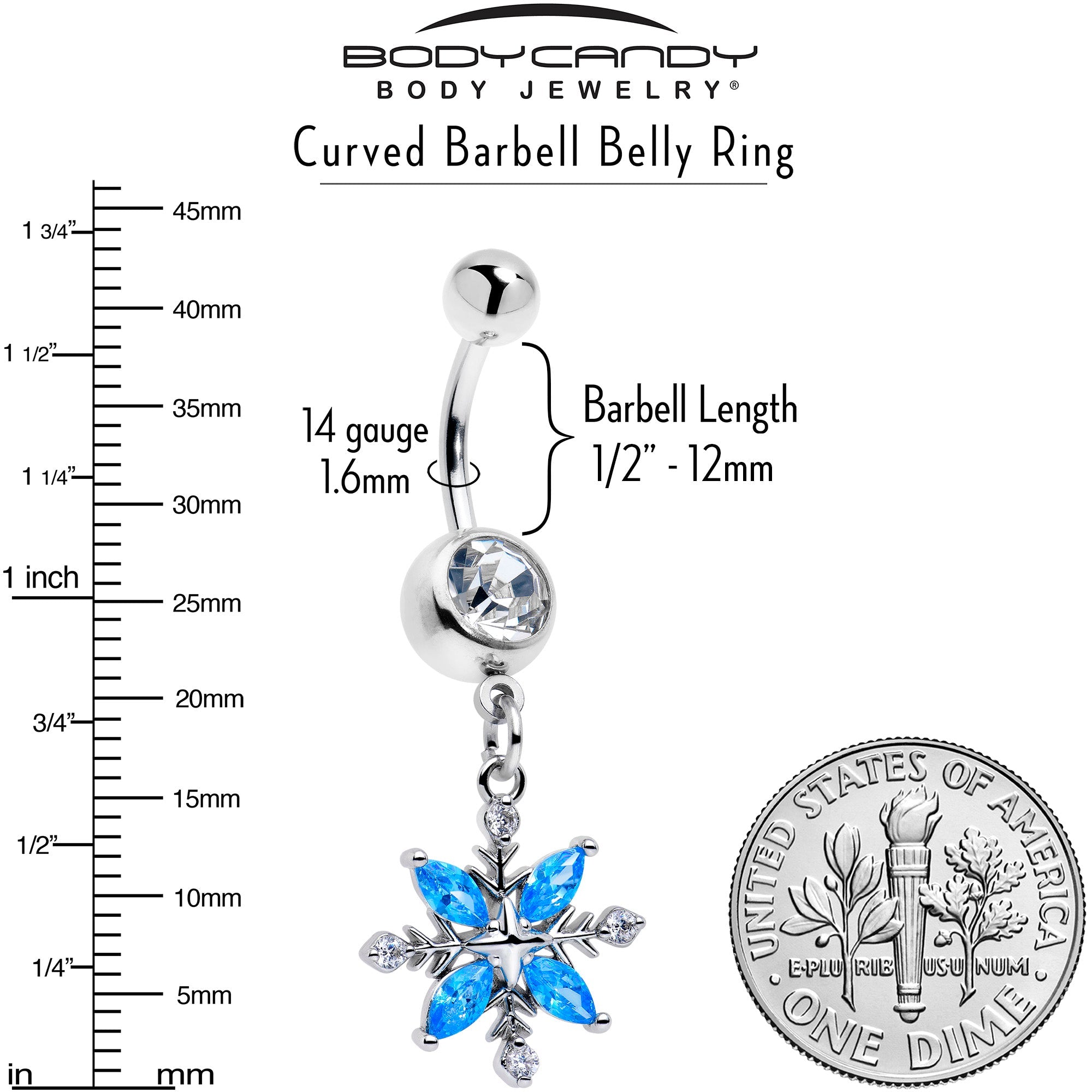 Clear Blue CZ Gem Classic Flower Dangle Belly Ring | BELLY RING Dangle | Wiccan Center
