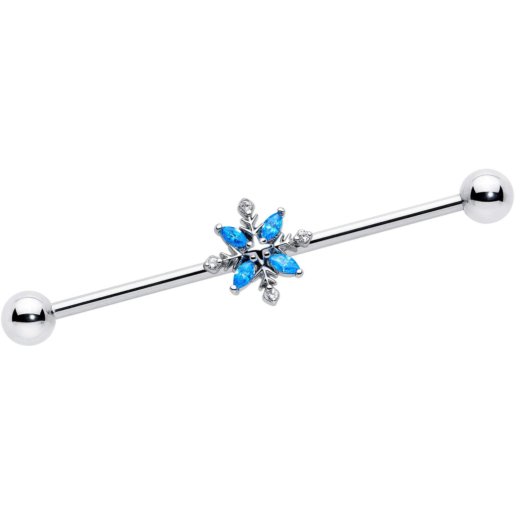 14G Blue CZ Gem Classic Flower Industrial Barbell 38mm | BARBELL Industrial | Wiccan Center