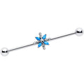 14G Blue CZ Gem Classic Flower Industrial Barbell 38mm | BARBELL Industrial | Wiccan Center