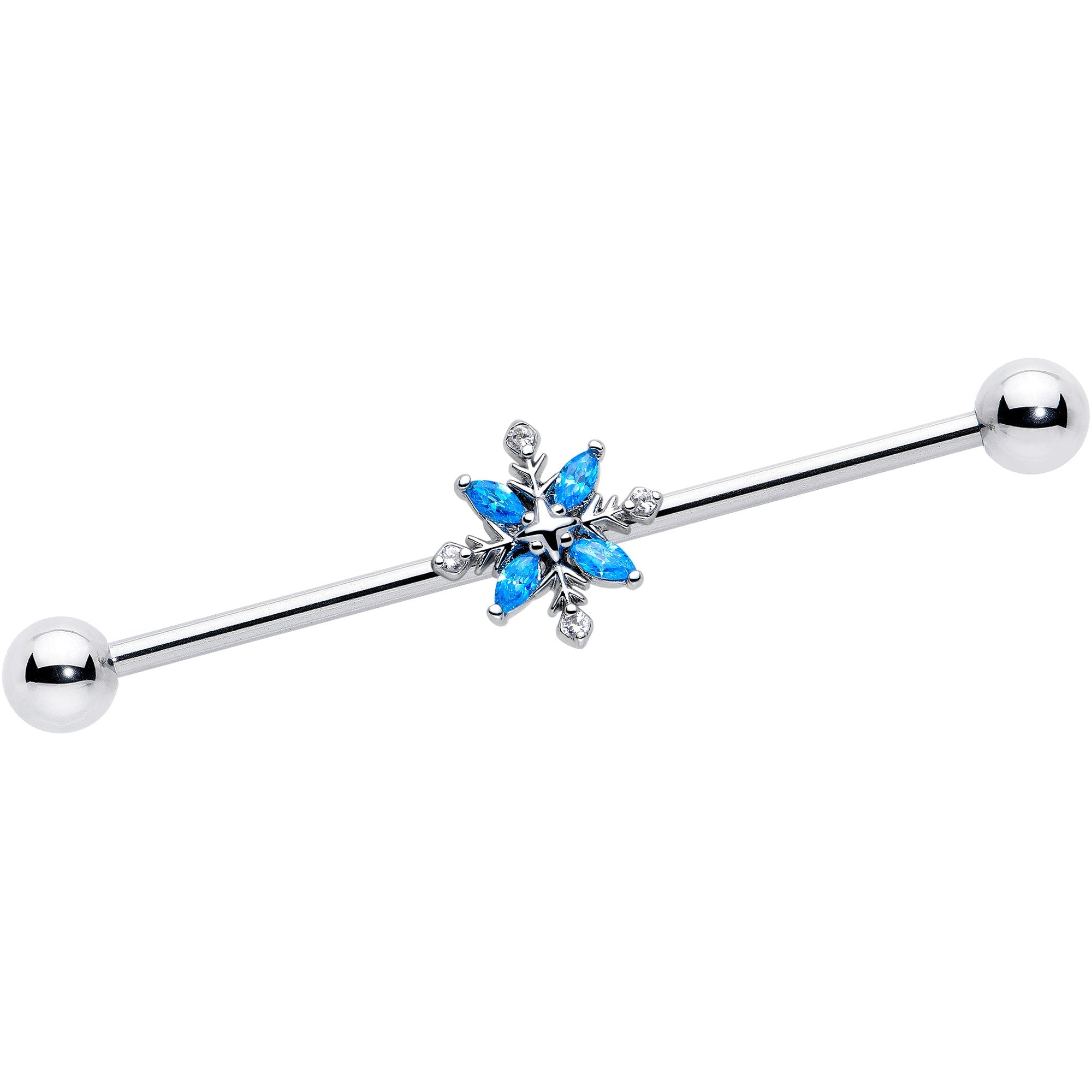 14G Blue CZ Gem Classic Flower Industrial Barbell 38mm | BARBELL Industrial | Wiccan Center
