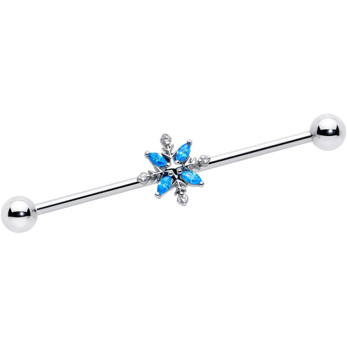 14G Blue CZ Gem Classic Flower Industrial Barbell 38mm | BARBELL Industrial | Wiccan Center