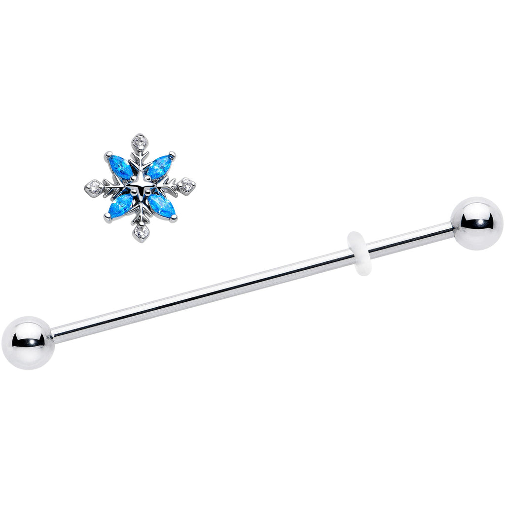 14G Blue CZ Gem Classic Flower Industrial Barbell 38mm | BARBELL Industrial | Wiccan Center
