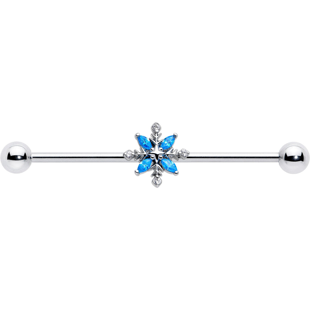 14G Blue CZ Gem Classic Flower Industrial Barbell 38mm | BARBELL Industrial | Wiccan Center