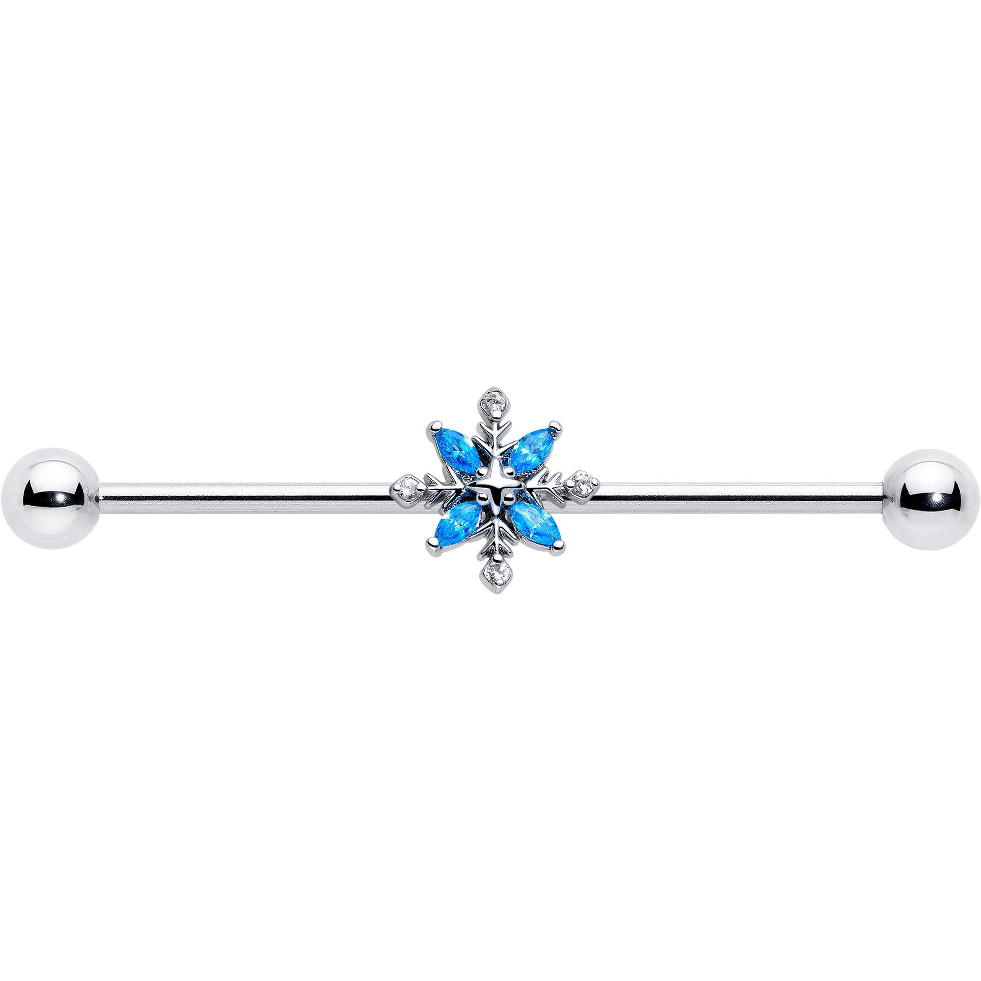 14G Blue CZ Gem Classic Flower Industrial Barbell 38mm | BARBELL Industrial | Wiccan Center